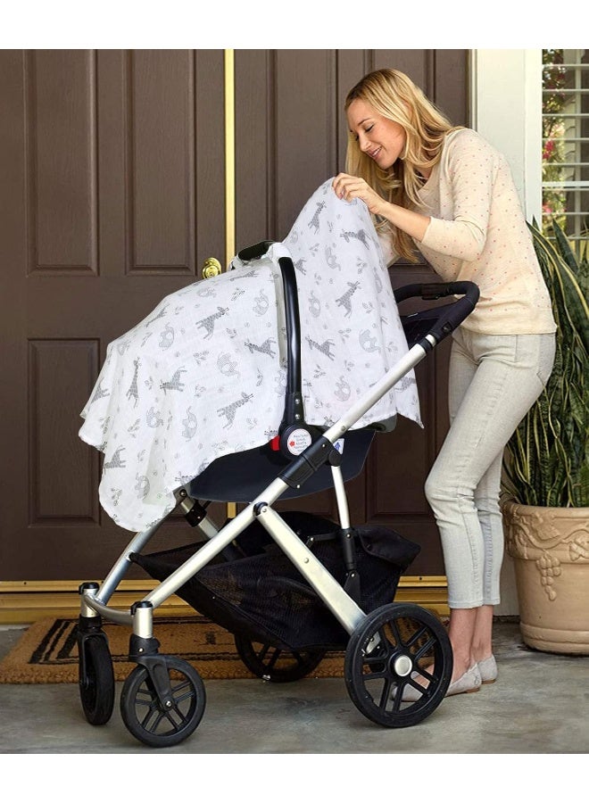 Metplus Baby Car Seat Covers for Boys Girls, Muslin Infant Carseat Canopy, Lightweight Breathable Newborn Carrier Canopies Stroller Cover, Universal Fit Large Size 47.2 x 35.4 inch, Elephant Giraffe - Image 5